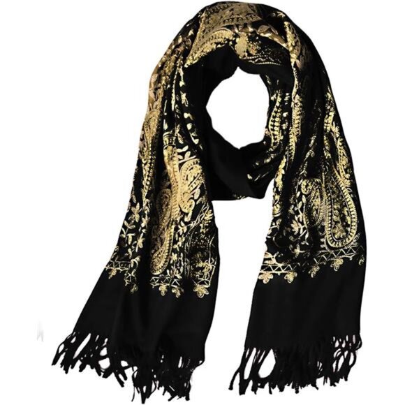 Women's Embroidered Oversize Shawl Scarf Black